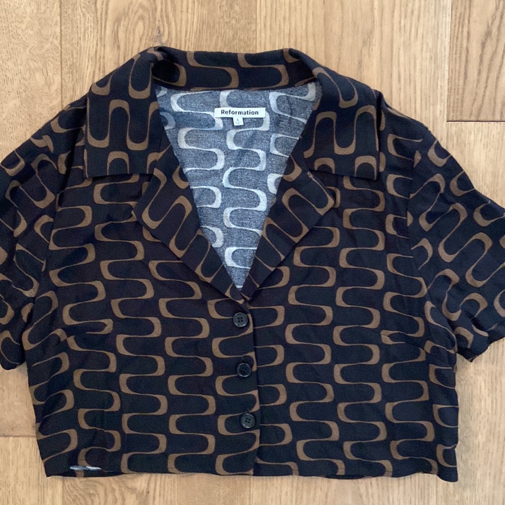 Reformation Black and Gold Patterned Noah Crop Top - Picture 6 of 8
